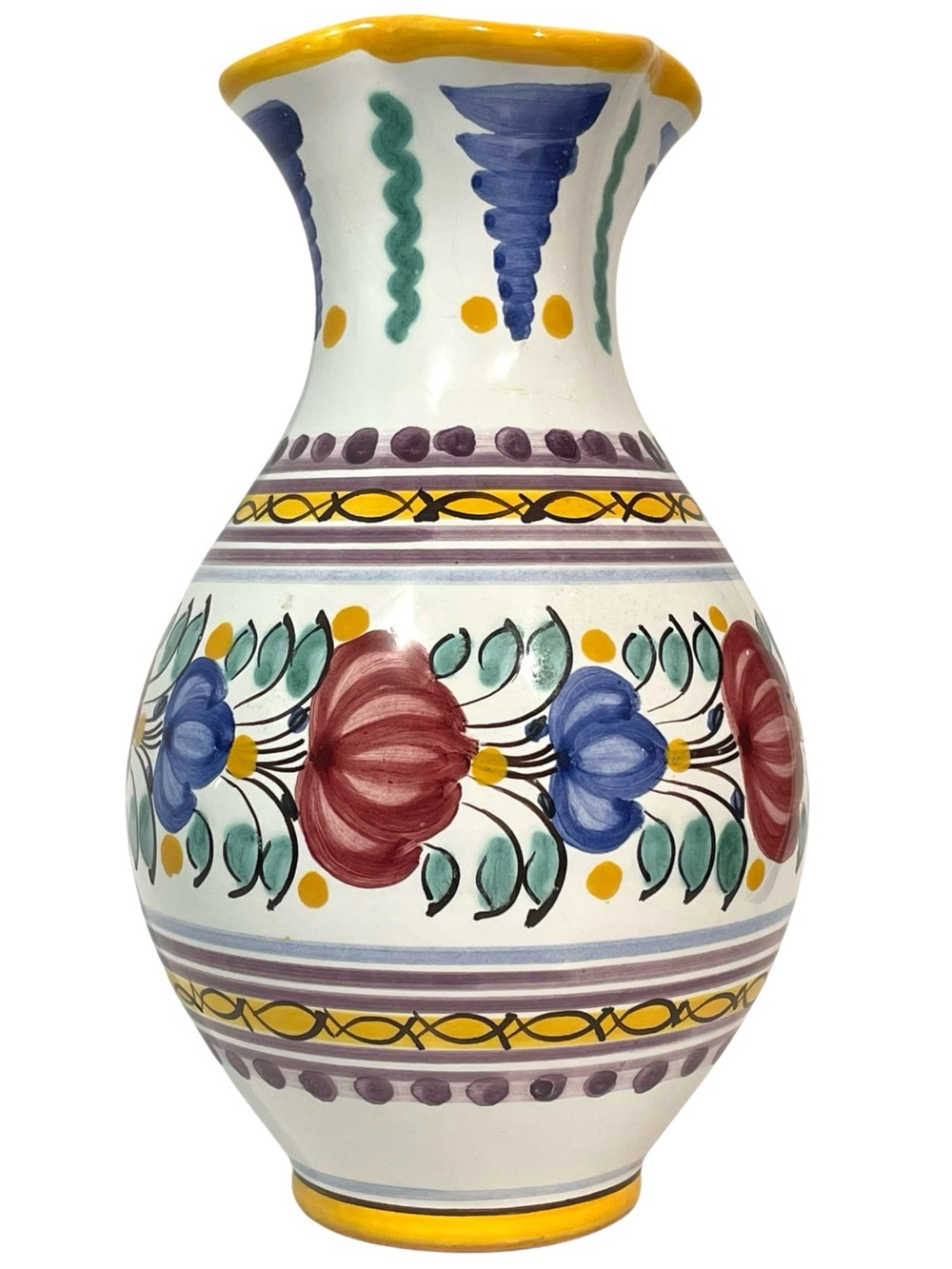 Vintage 1960s Modra Slovakia Majolica Signed Hand Painted Pottery Art Vase